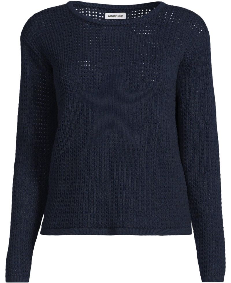 Women's Cotton Viscose Mesh Jacquard Crew Neck Sweater