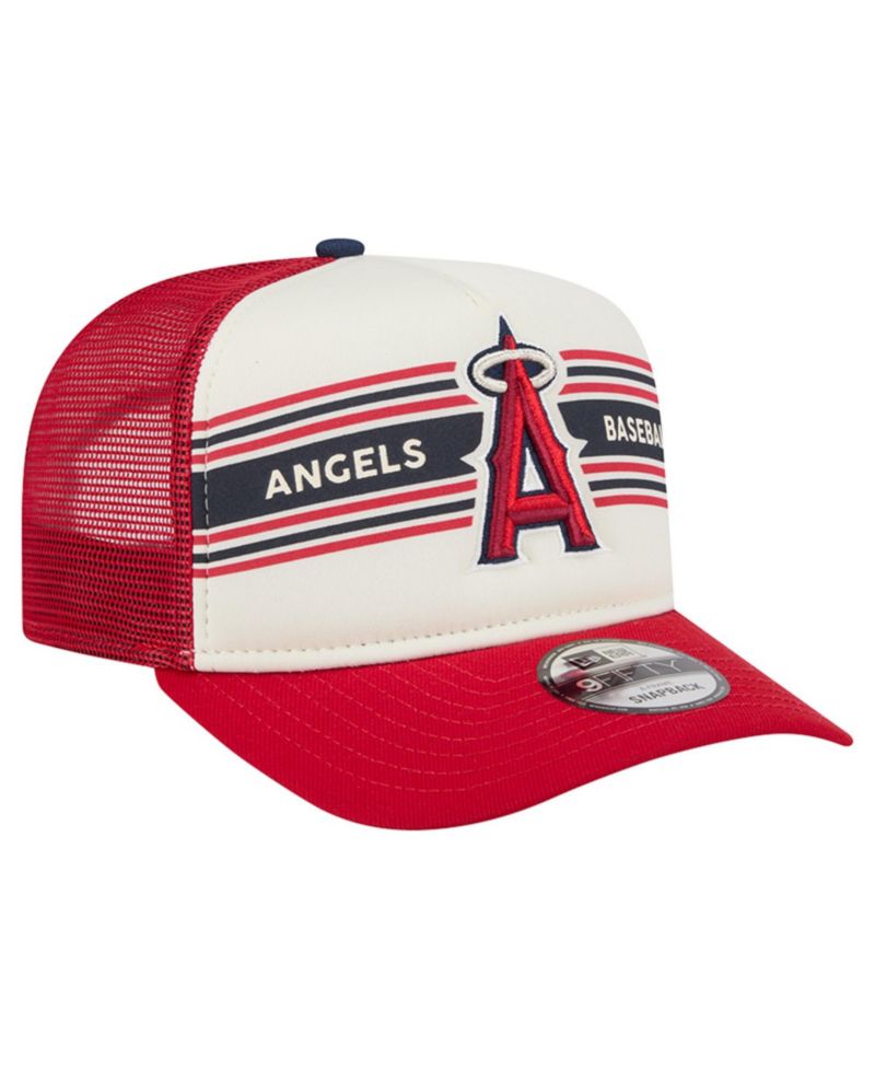 Men's Cream/Red Los Angeles Angels Banner A-Frame 9FIFTY Trucker Snapback Hat