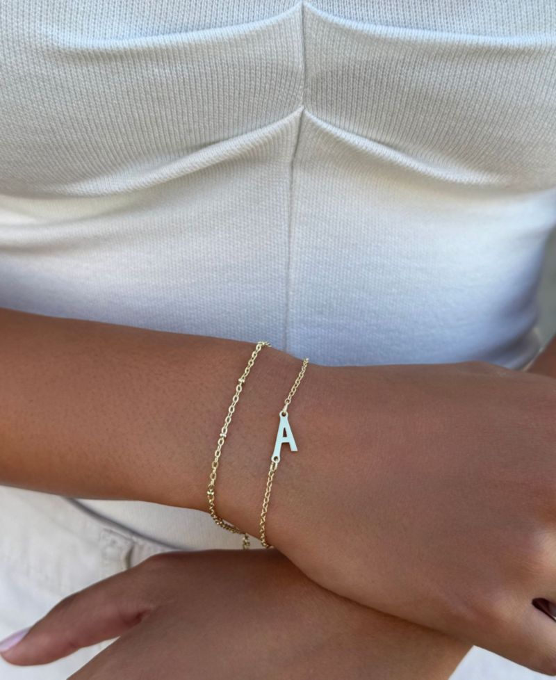Gold Initial Bracelet Set