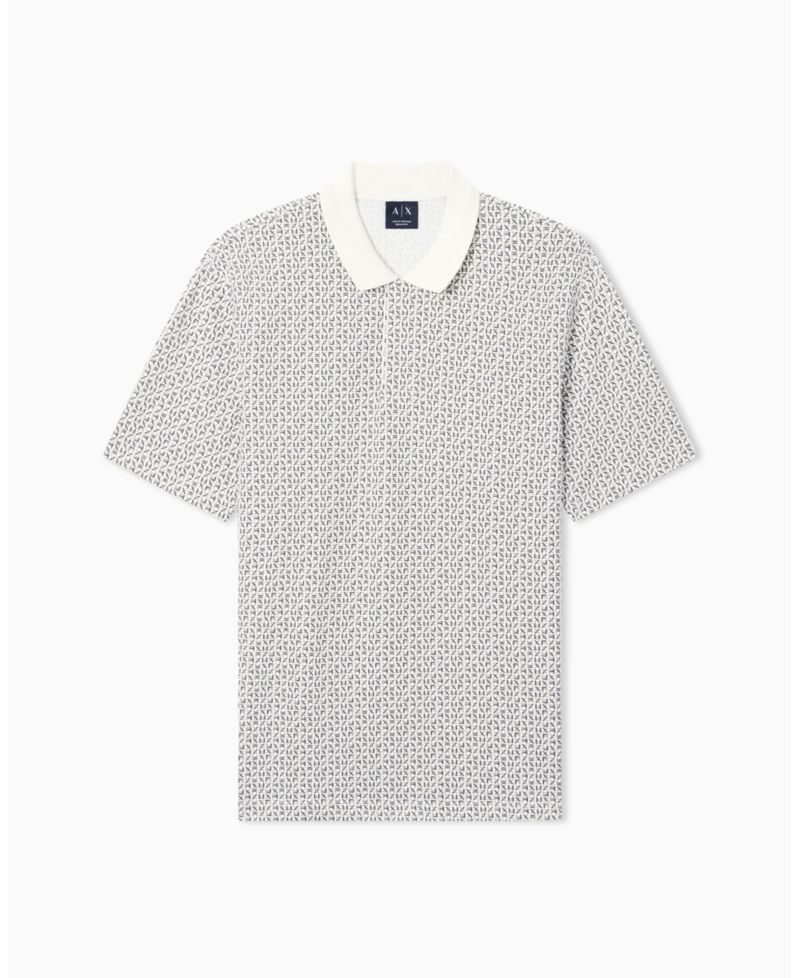 Men's Pique Allover Logo Print Polo Shirt
