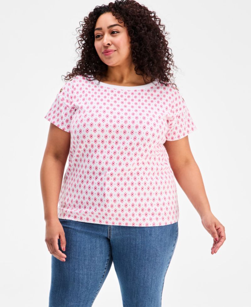 Petite Cotton Button-Shoulder Tee