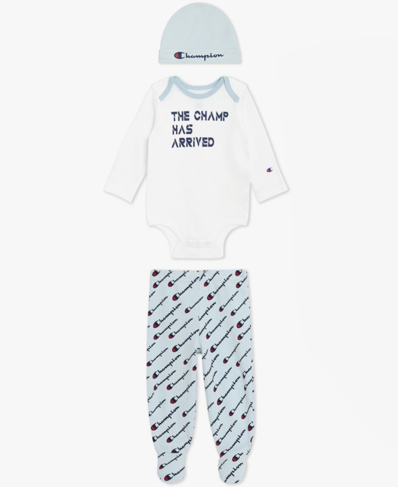 Baby Boys' Long-Sleeve Bodysuit Pants & Hat, 3-Piece Set