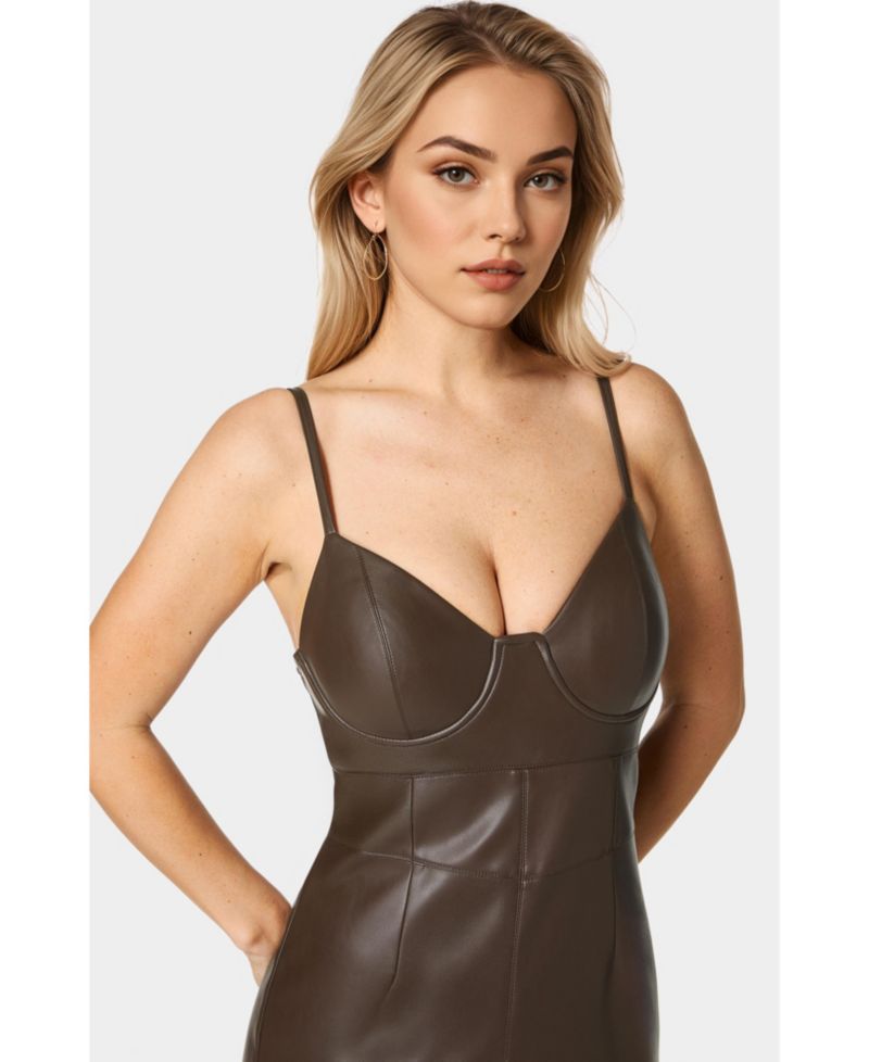 Women's Laux Leather Bustier Midi Dress