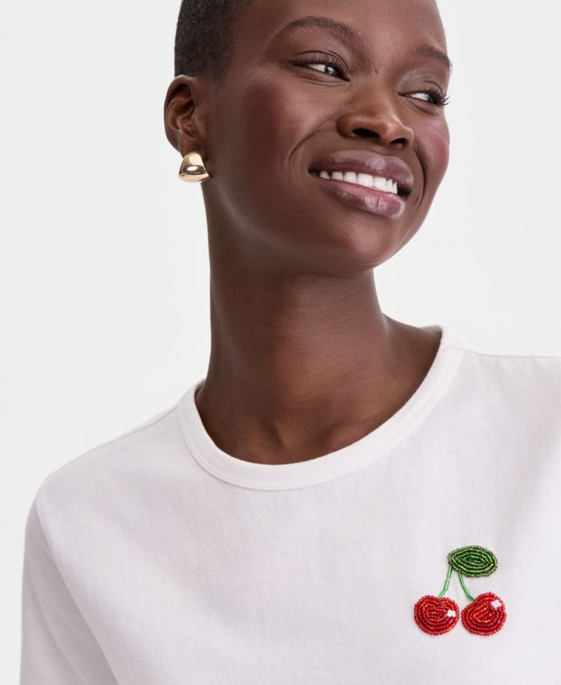 Women's Beaded Cherry Everyday T-Shirt
