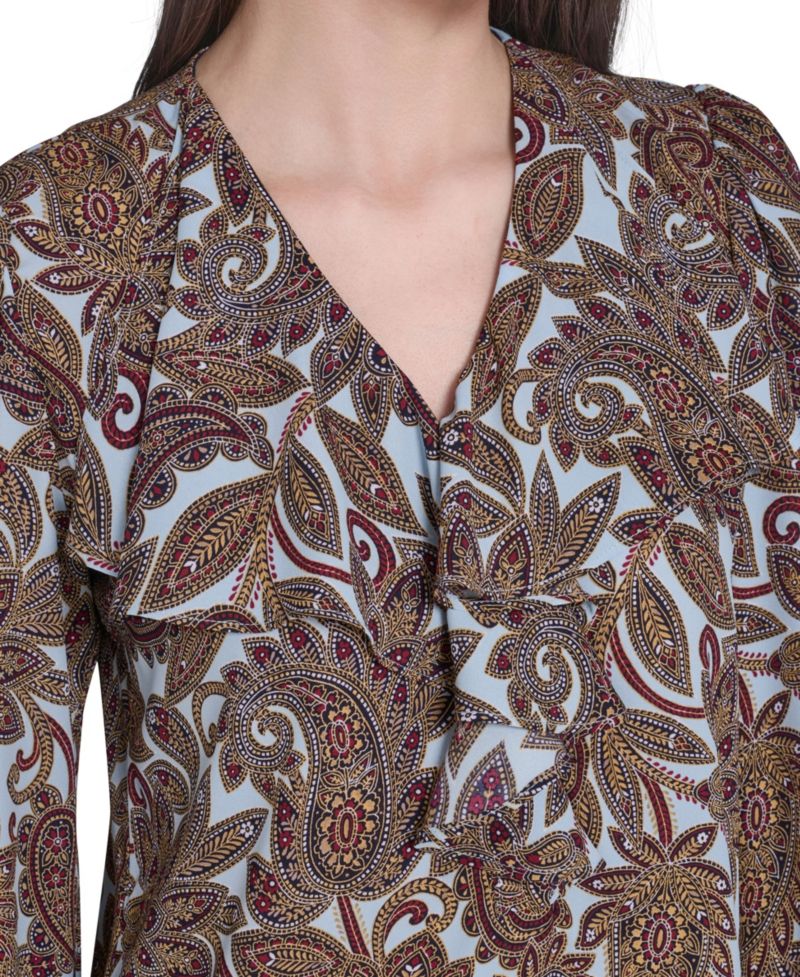 Women's V-Neck Long-Sleeve Ruffle Blouse