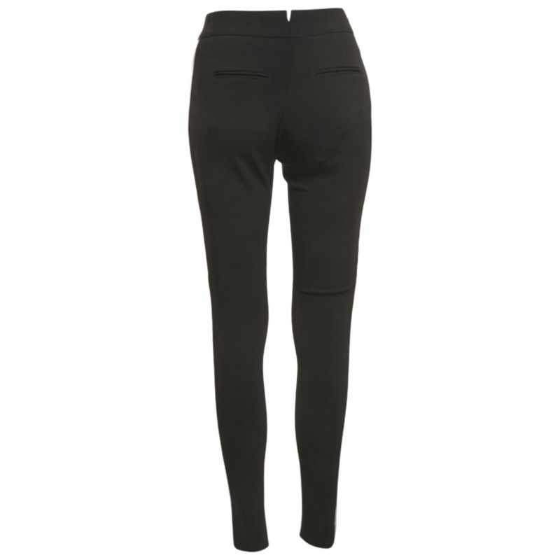 Women's Black Crepe Leather Trim Trousers