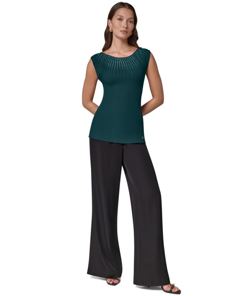 Women's Crewneck Sleeveless Ribbed Pullover Sweater