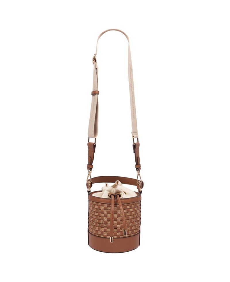 Raffia and Woven Drawstring Bucket Bag - Convertible Top Handle and Crossbody