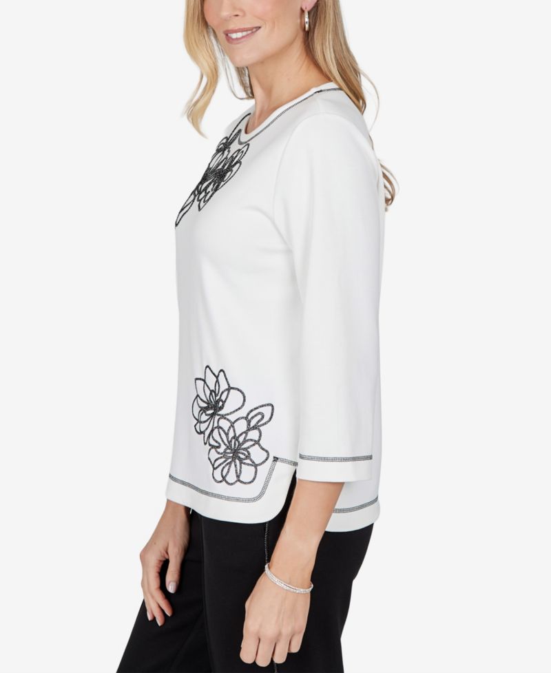Petite Crewneck 3/4-Sleeve Floral Blouse