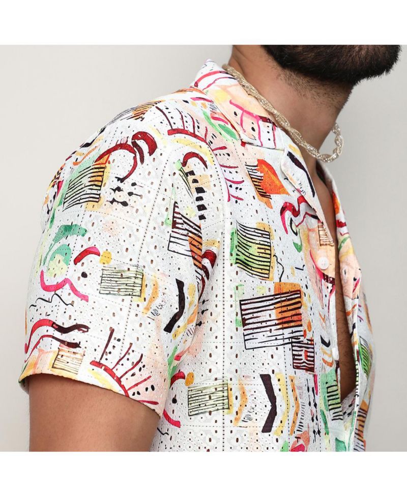 Men's Multicolour Mesh Graphic Shirt