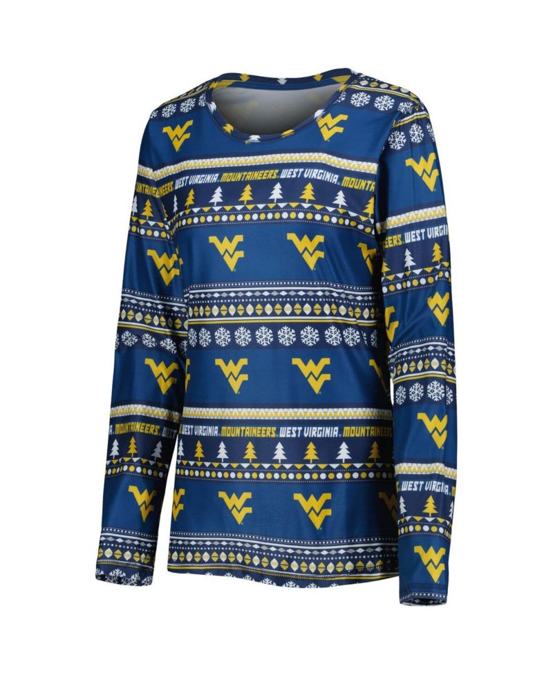 Women's 2-Piece Navy West Virginia Mountaineers Holiday Long Sleeve Top and Pants Sleep Set