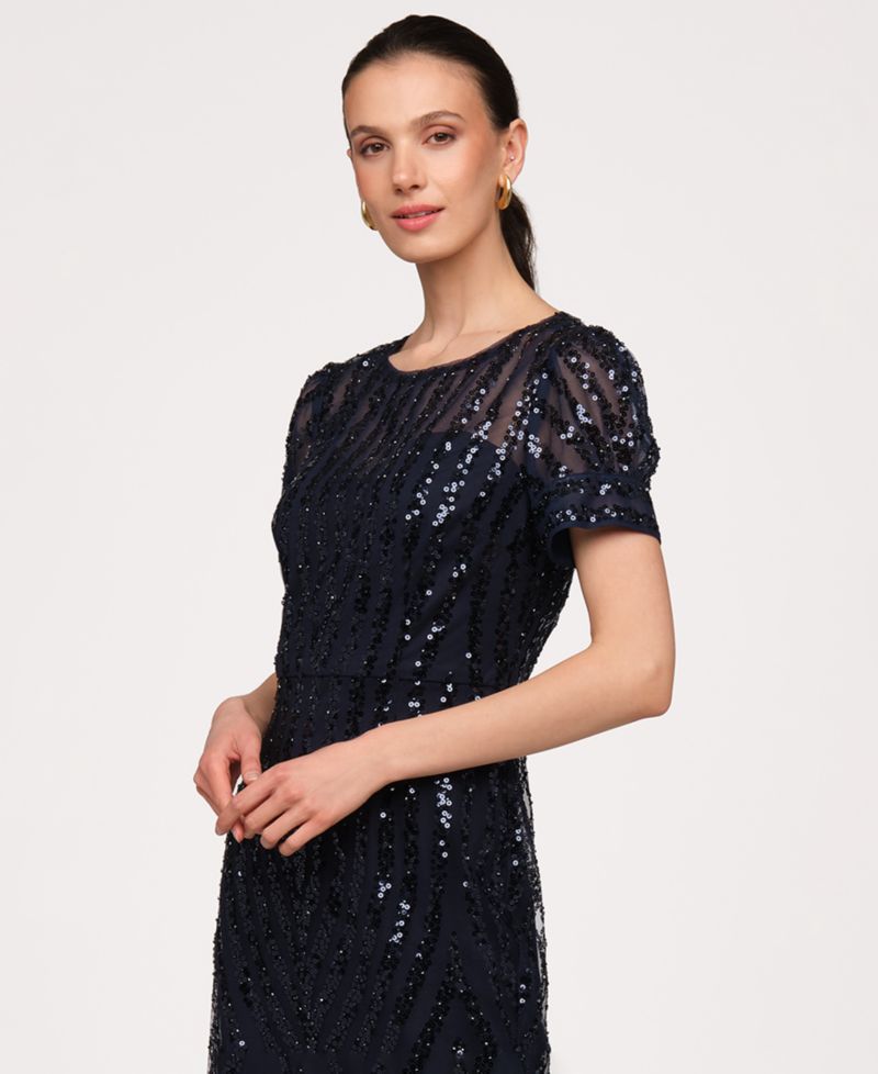 Women's Jewel Neck Column Gown Dress