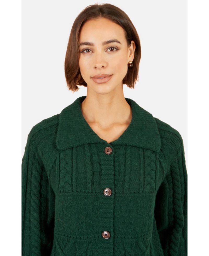 Women's Collard Cable Knit Boxy Cardigan