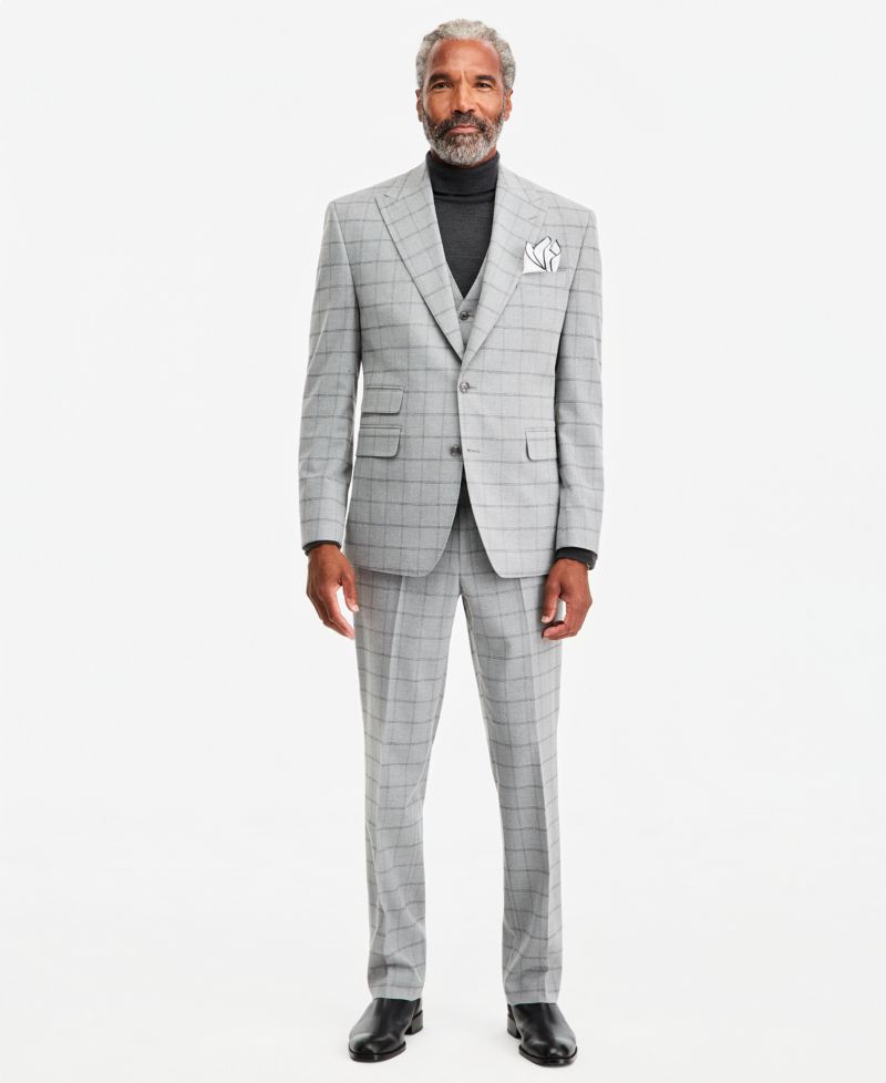 Men's Classic-Fit Gray & Black Check Suit Separate Pants