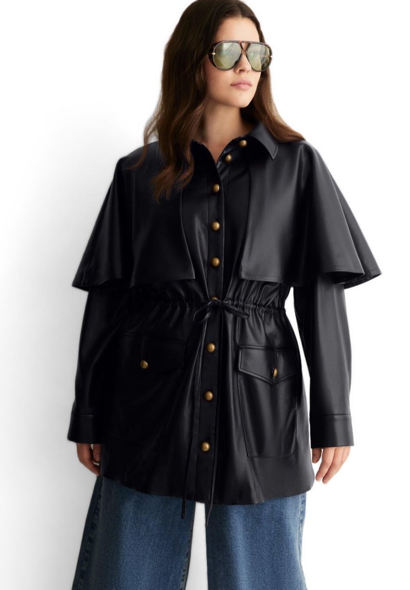 Women's June and Vie Faux Leather Cape Jacket