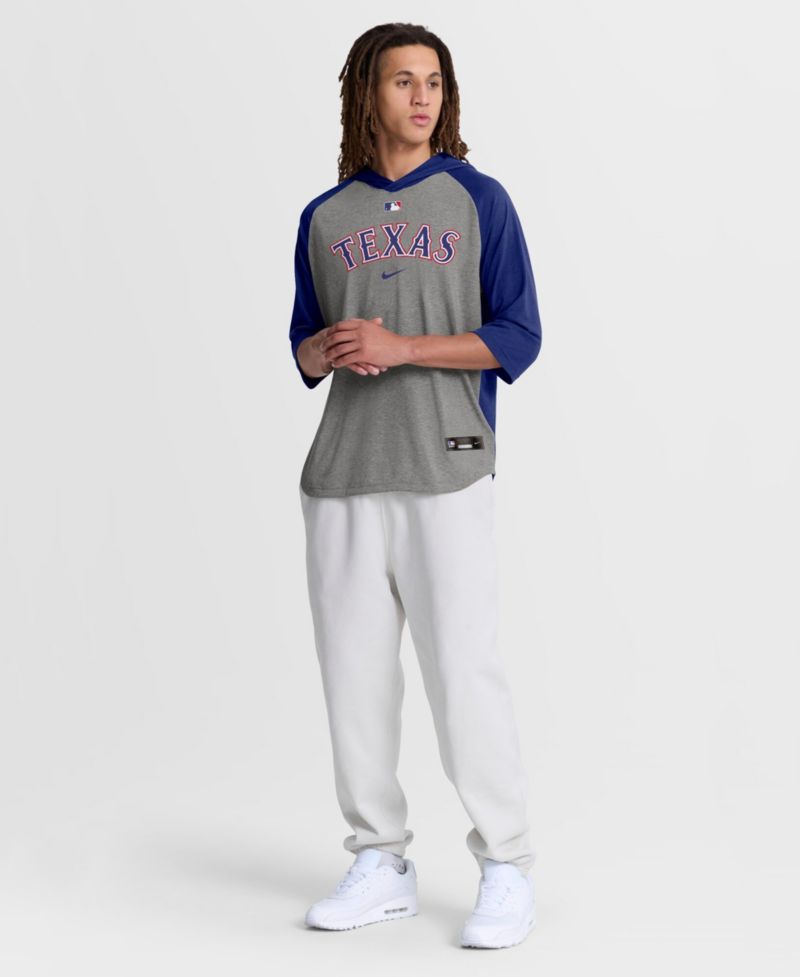 Men's Gray Texas Rangers Authentic Collection Flux Dri-FIT Raglan 3/4-Sleeve Hoodie