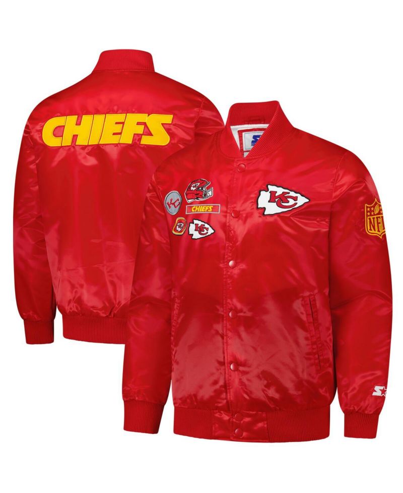Men's Red Kansas City Chiefs Exclusive Satin Full-Snap Varsity Jacket