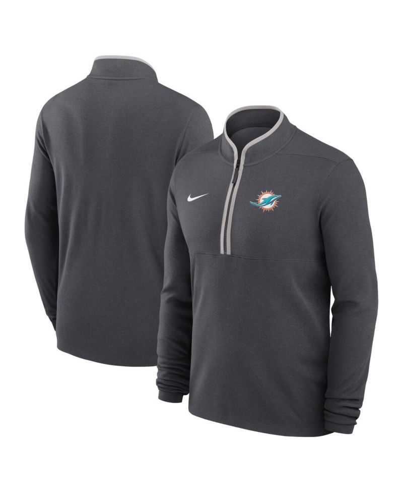 Men's Anthracite Miami Dolphins Lightweight Victory Dri-FIT Half-Zip Pullover Hoodie