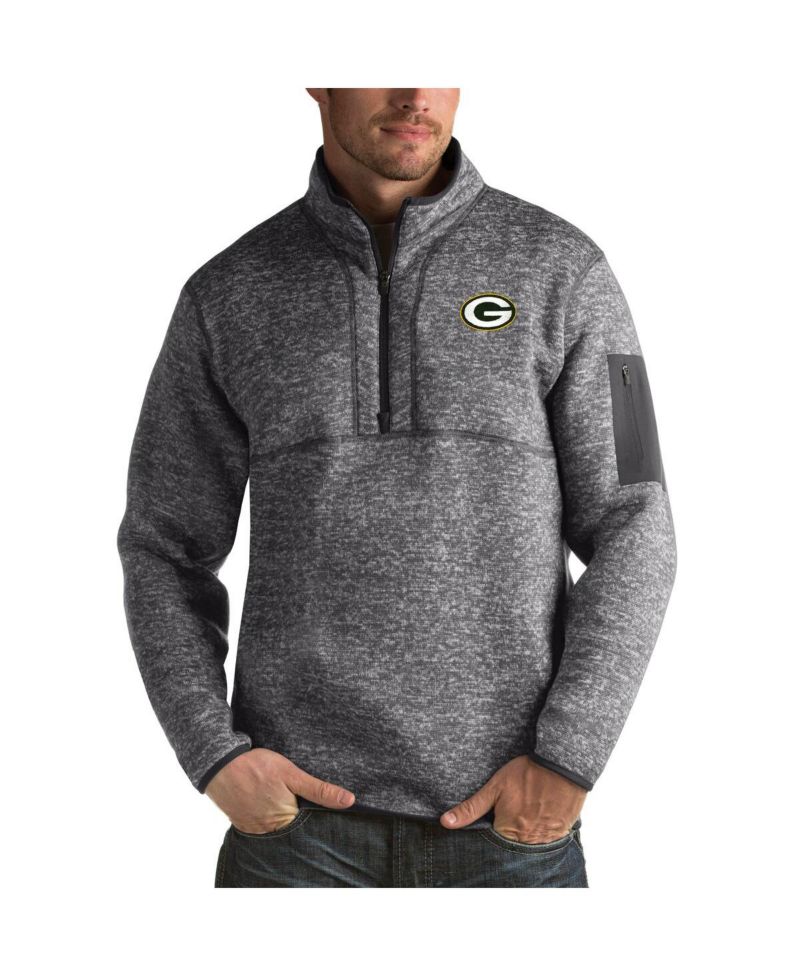 Men's Charcoal Green Bay Packers Fortune Big & Tall Quarter-Zip Pullover Sweatshirt