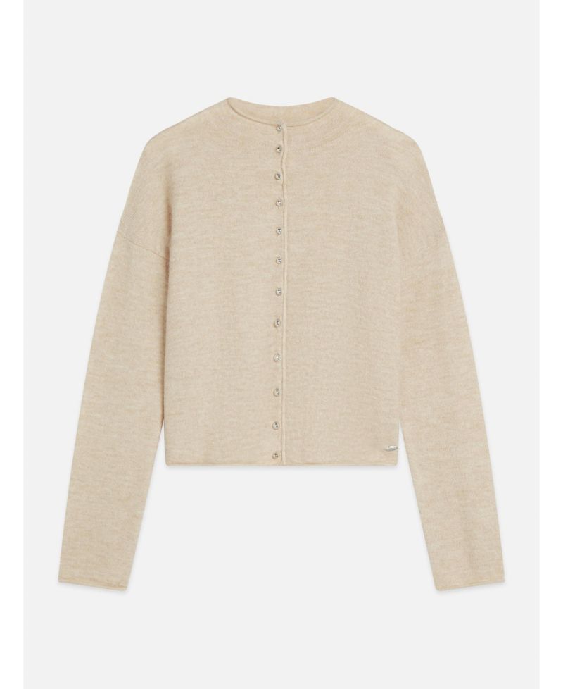 Women's Fuzzy Funnel-Neck Cardigan