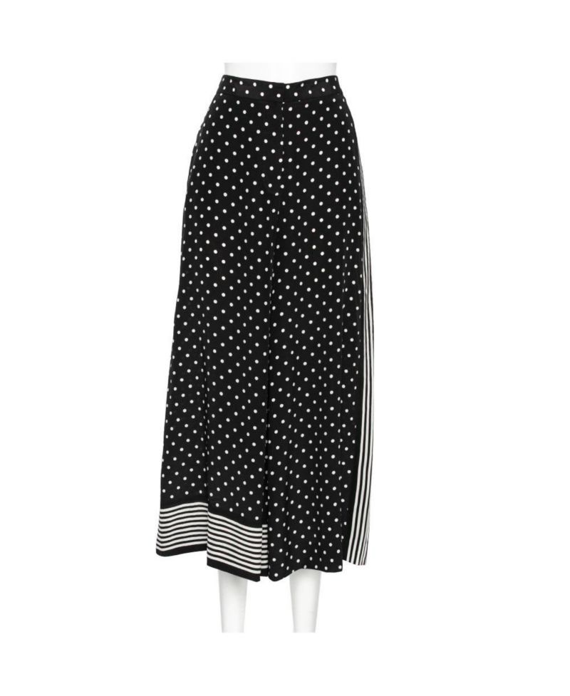 Women's Monochrome Polka Dotted Silk Wide Leg Pants