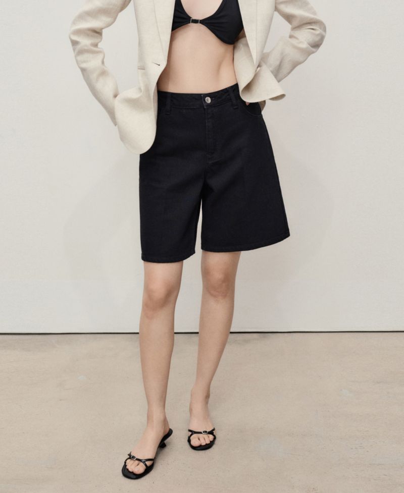 Women's High-Waisted Denim Bermuda Shorts