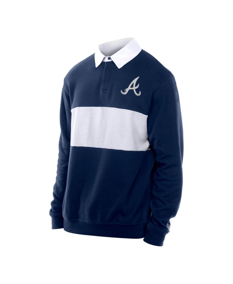 Men's Navy Atlanta Braves Throwback Prep Color Block Rugby Polo Shirt