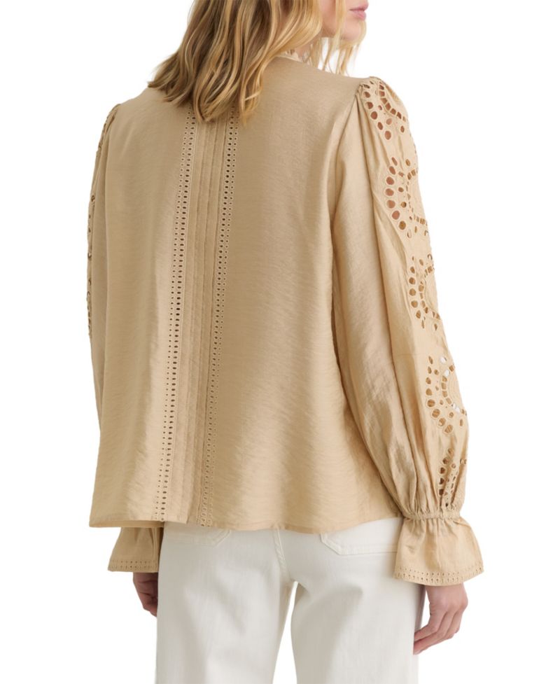 Women's Broderie Anglaise Tie-Neck Blouse