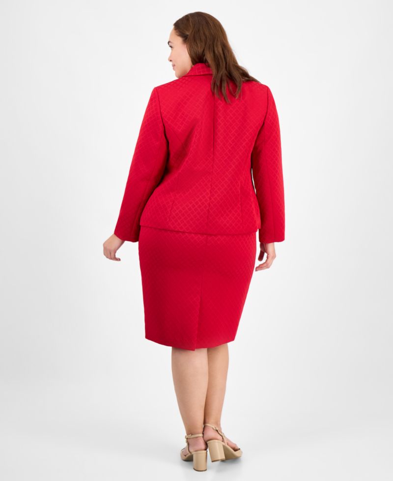 Plus Size Shawl-Collar Jacket & Pencil 2 Piece Skirt Suit