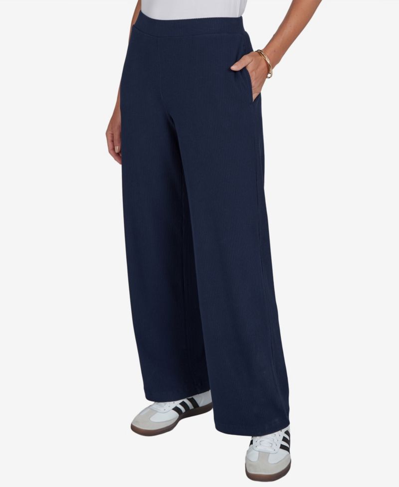 Petite Wide-Leg Pull-On Ribbed Pants