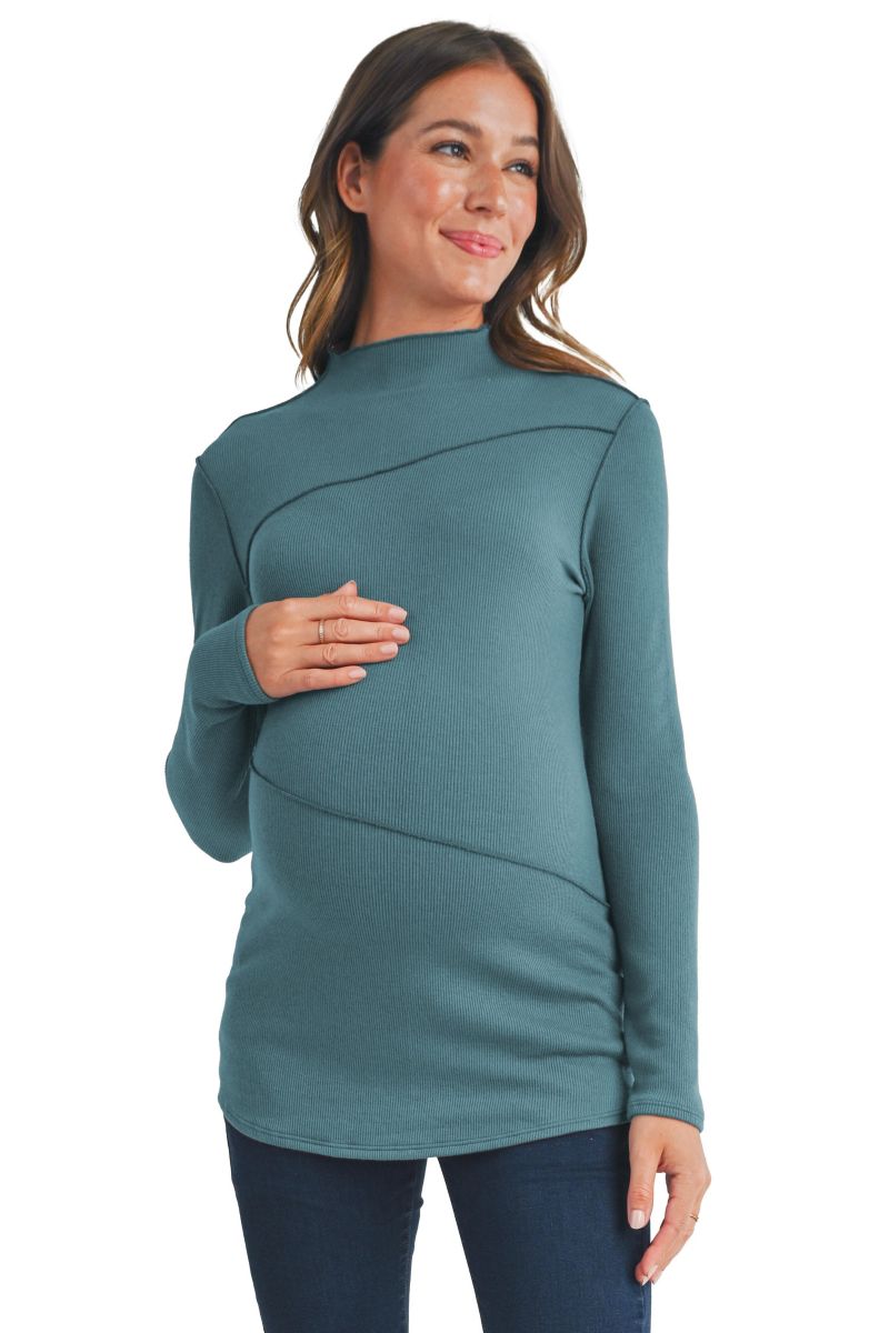 Maternity Mock Neck Long Sleeeve Ribbed Top