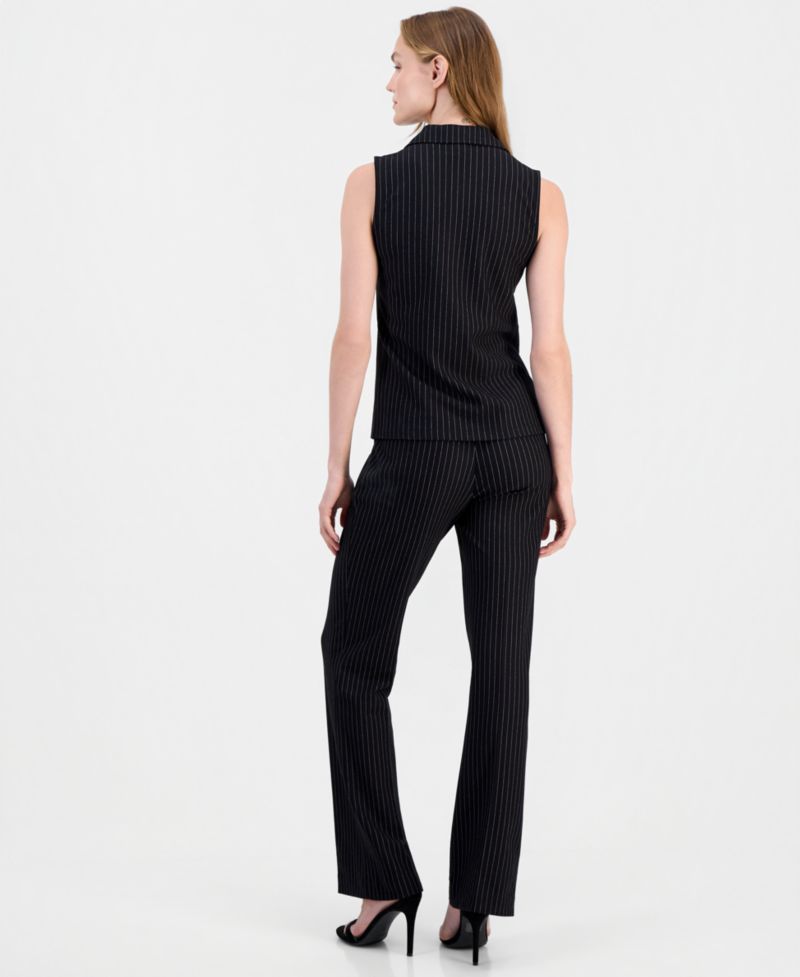 Women's Pinstriped Zip-Front Sleeveless Top & Mid Rise Pull-On Pants