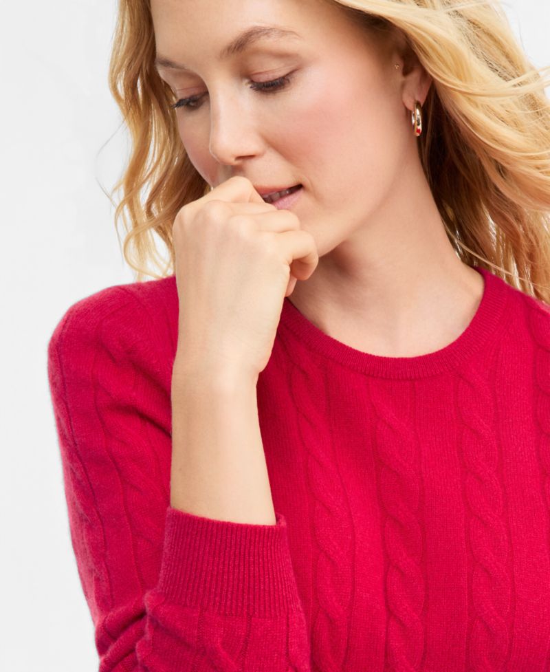 Petite Cable-Knit Crewneck 100% Cashmere Sweater