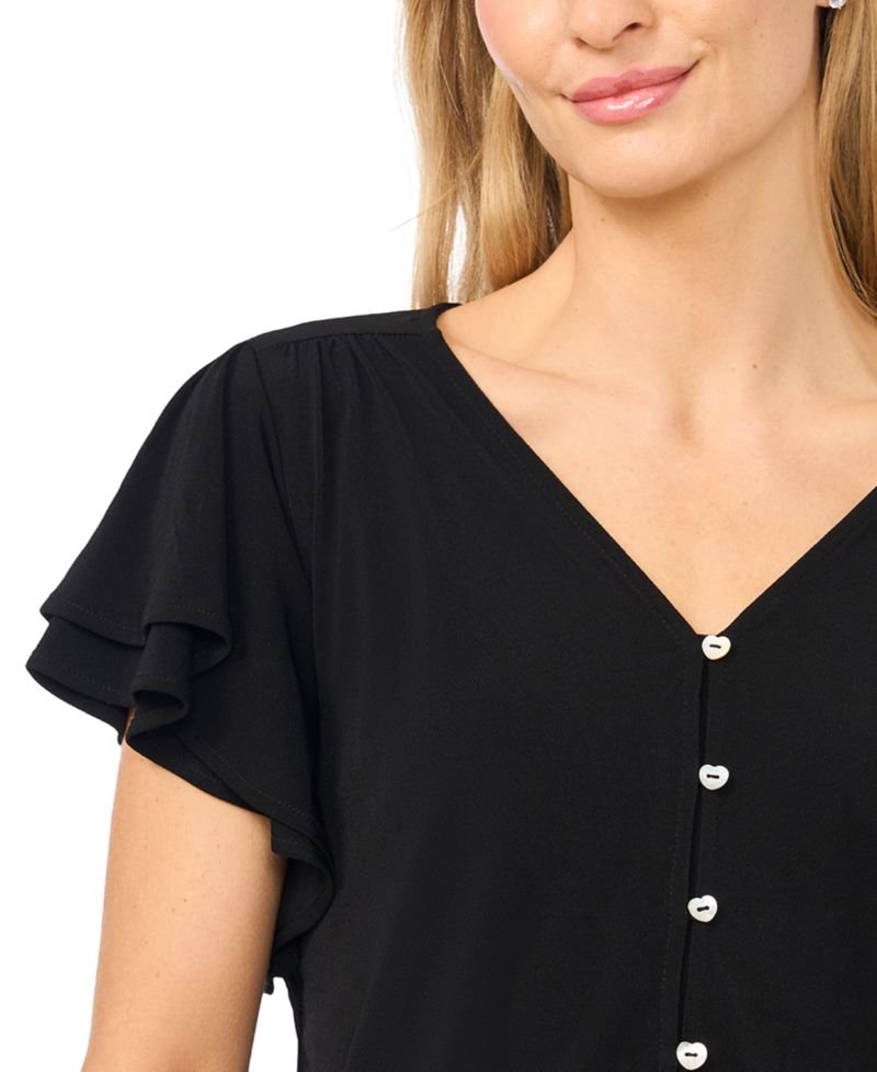 Women's Flutter-Sleeve V-Neck Blouse