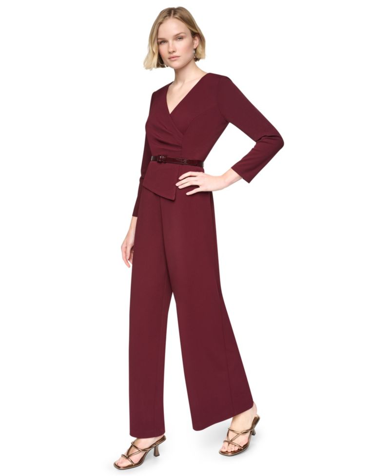 Women's Peplum V-Neck Wide-Leg Jumpsuit