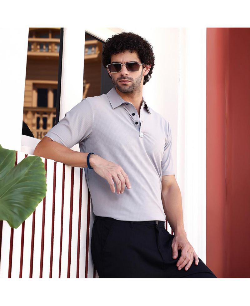 Men's Saltbox Beige Seamless Cuboid Polo T-Shirt