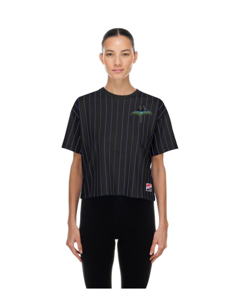 Women's Black Tampa Bay Rays City Connect Throwback Meshback Pinstripe Boxy T-Shirt