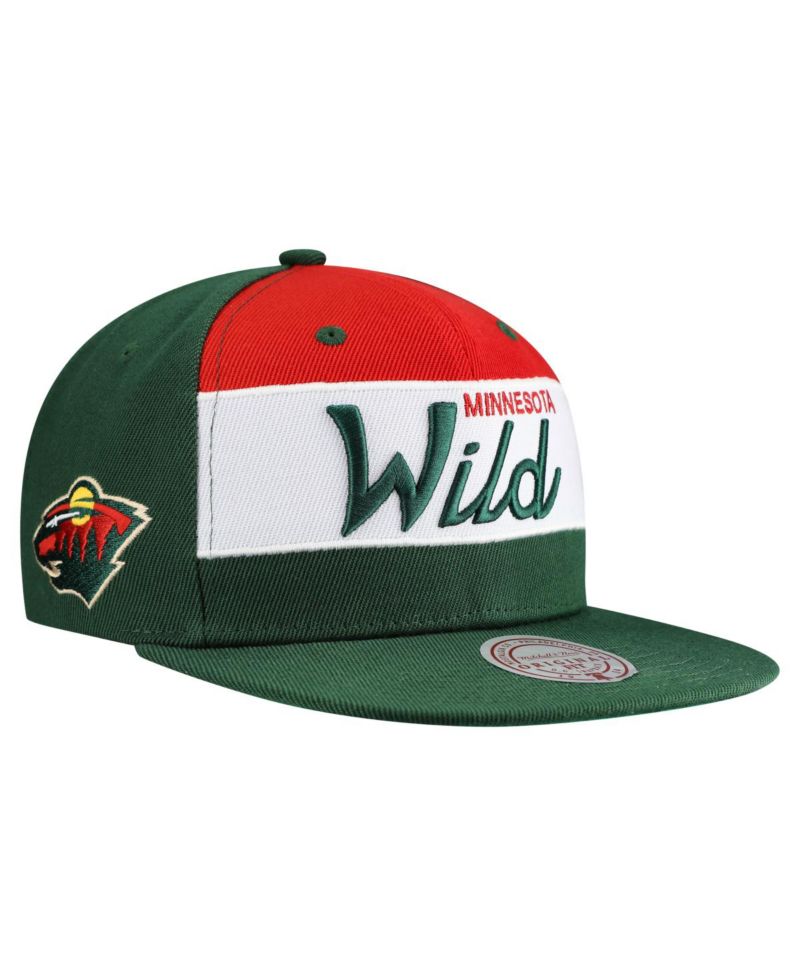 Men's Green Minnesota Wild Retro Script Color Block Snapback Hat