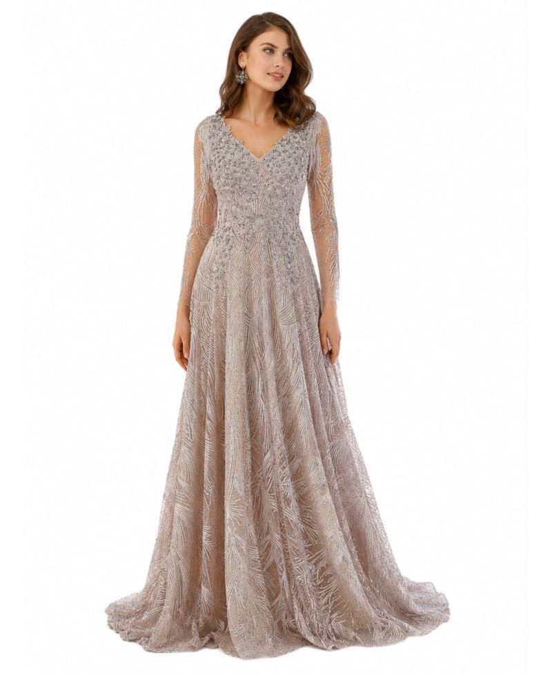 Women's Long Sleeves Beaded Ballgown