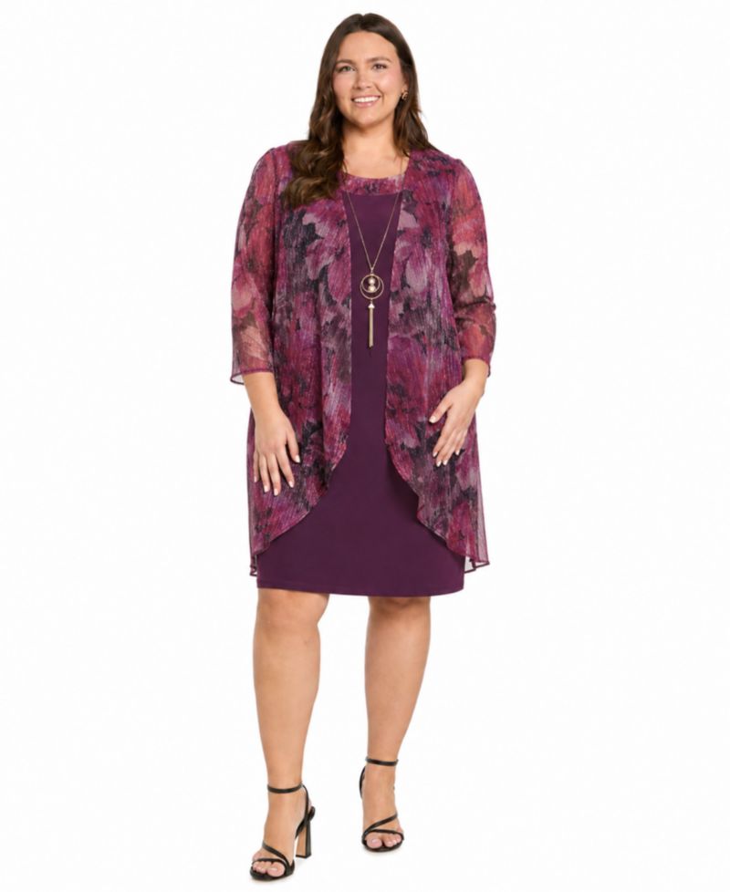 Plus Size Waterfall Scoop Neck Dress & Jacket, 2-Piece Set