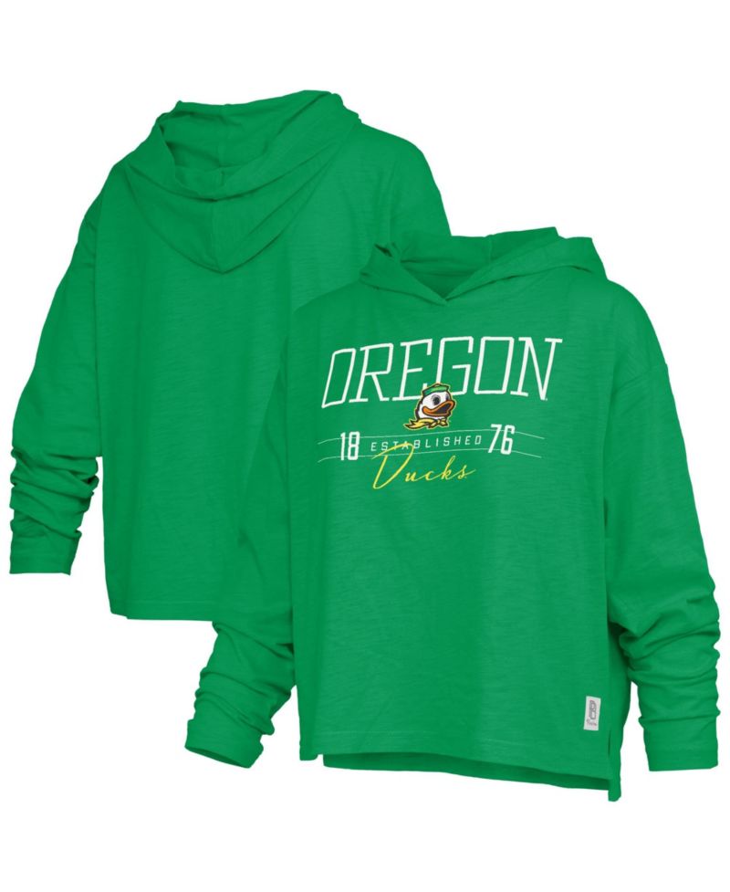 Women's Green Oregon Ducks Castillo Slub Waist Length Long Sleeve Hooded T-Shirt