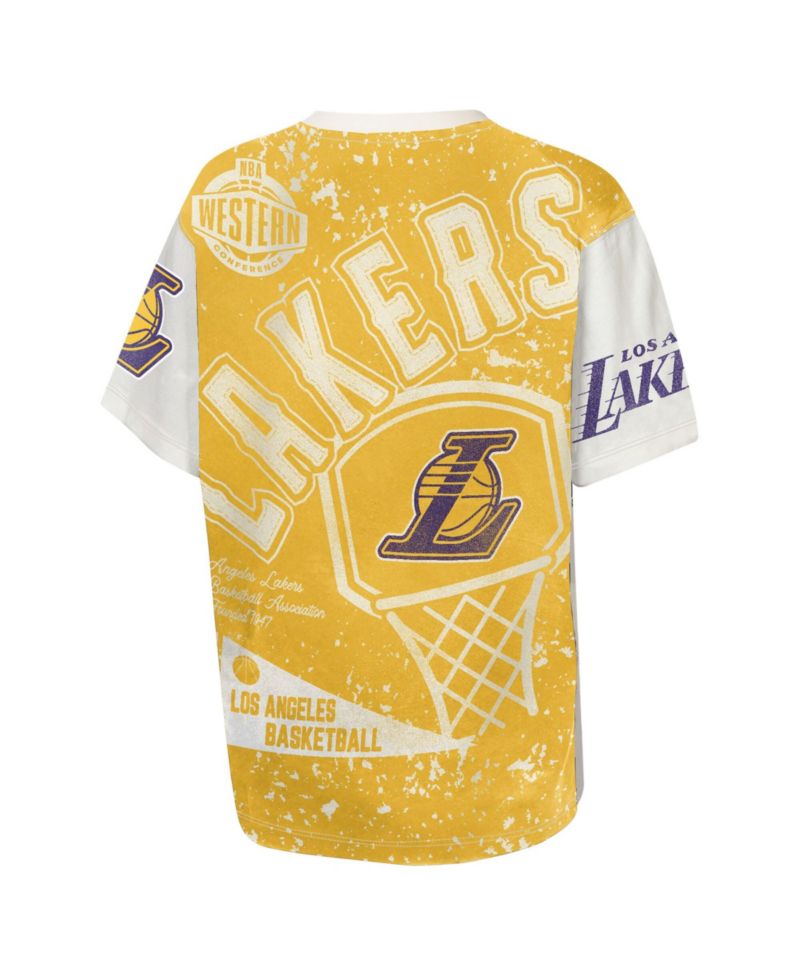 Big Boys and Girls Cream Los Angeles Lakers Top Player All-Over-Print T-Shirt