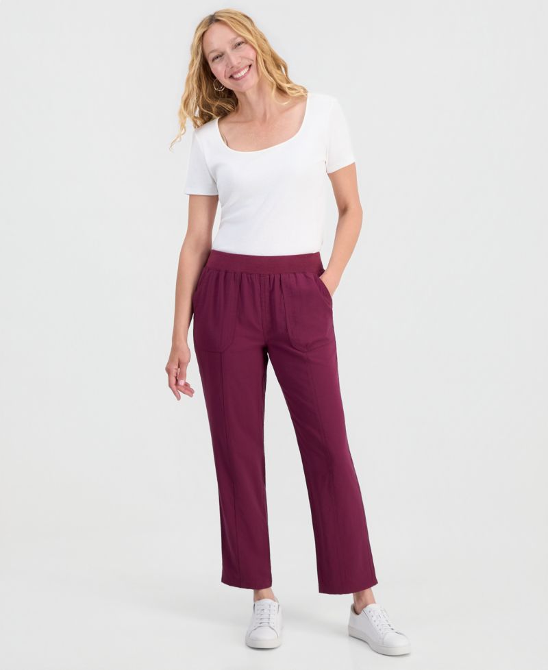 Women's Mid-Rise Pull On Straight-Leg Ankle Pants