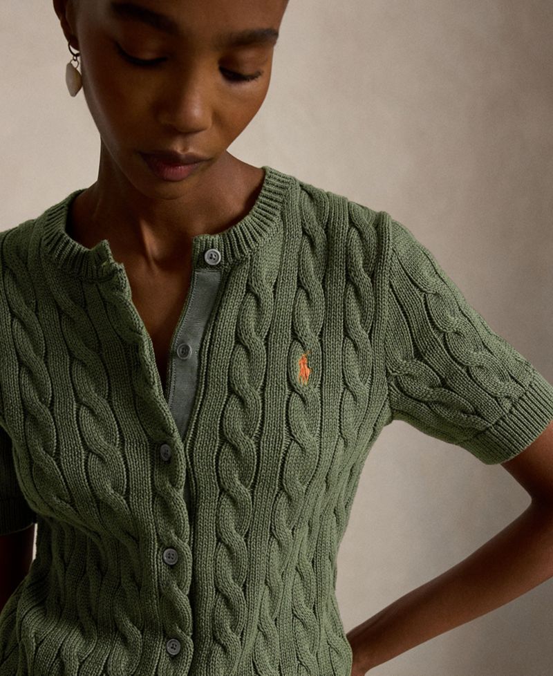 Women's Cable-Knit Cotton Short-Sleeve Cardigan