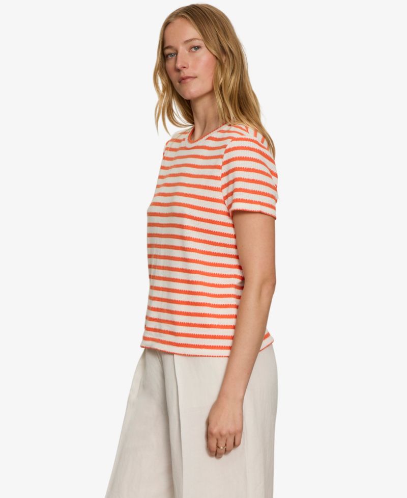 Petite Striped Crewneck Textured T-Shirt