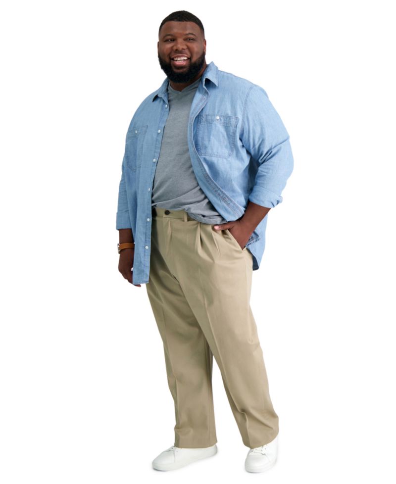 Men's Big & Tall Premium No Iron Khaki Classic-Fit Pleated Hidden Expandable Waistband Pants