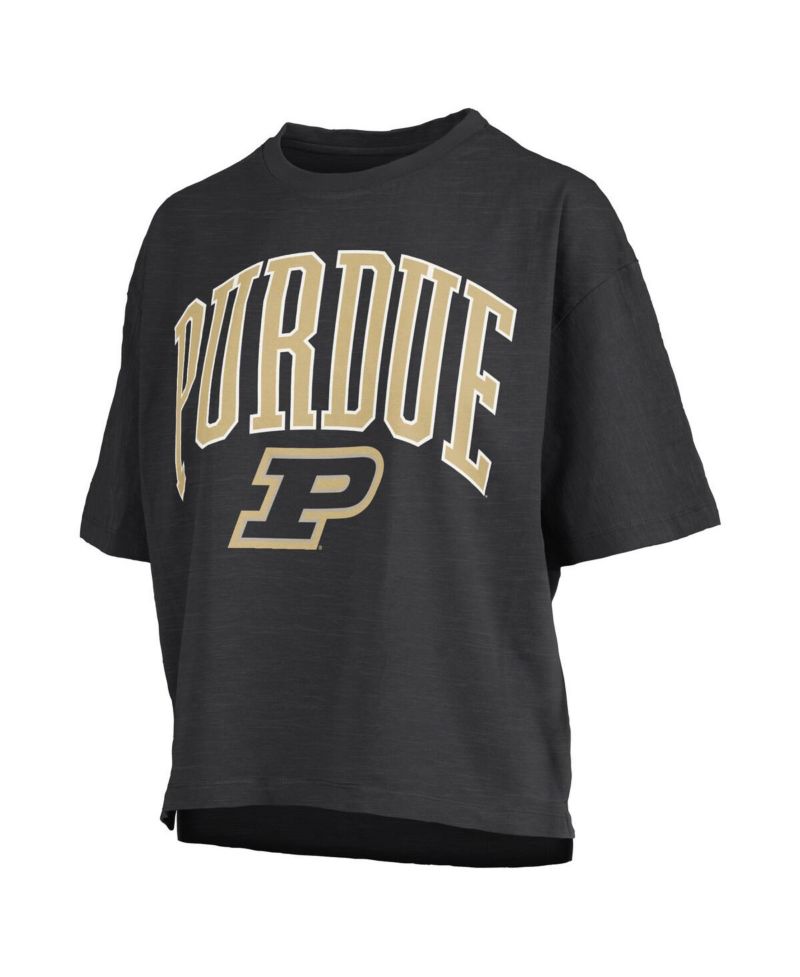 Women's Black Purdue Boilermakers Nelson Arch Over Logo Waist Length Oversized Slub T-Shirt