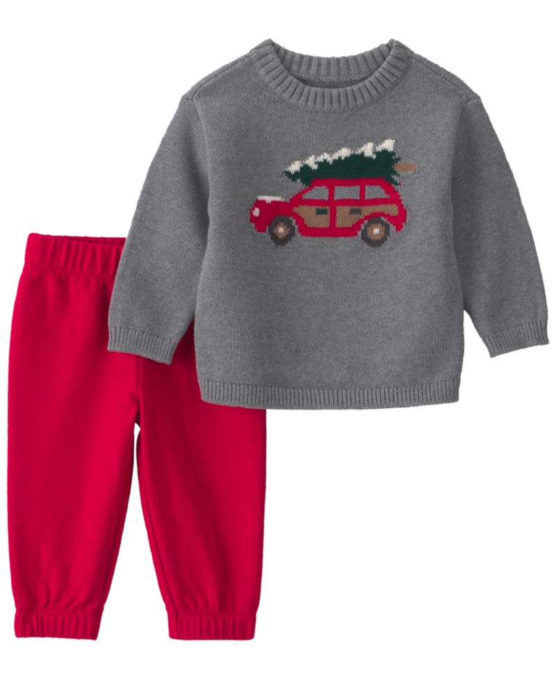 Baby Boys' Christmas Tree Car Sweater and Pants, 2-Piece Set