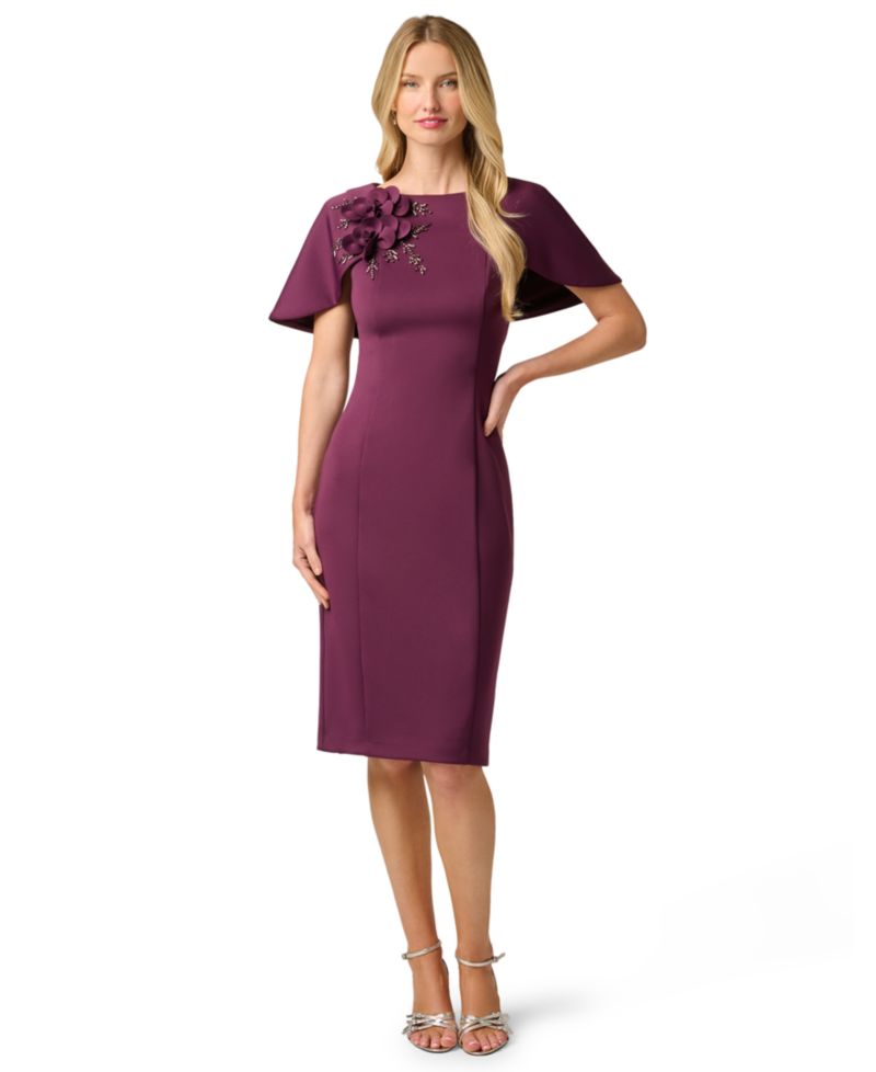 Petite Scuba Sheath Boat Neck Dress