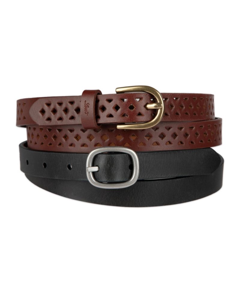 Women's 2-Pack Perforated and Reversible Skinny Casual Belt Set